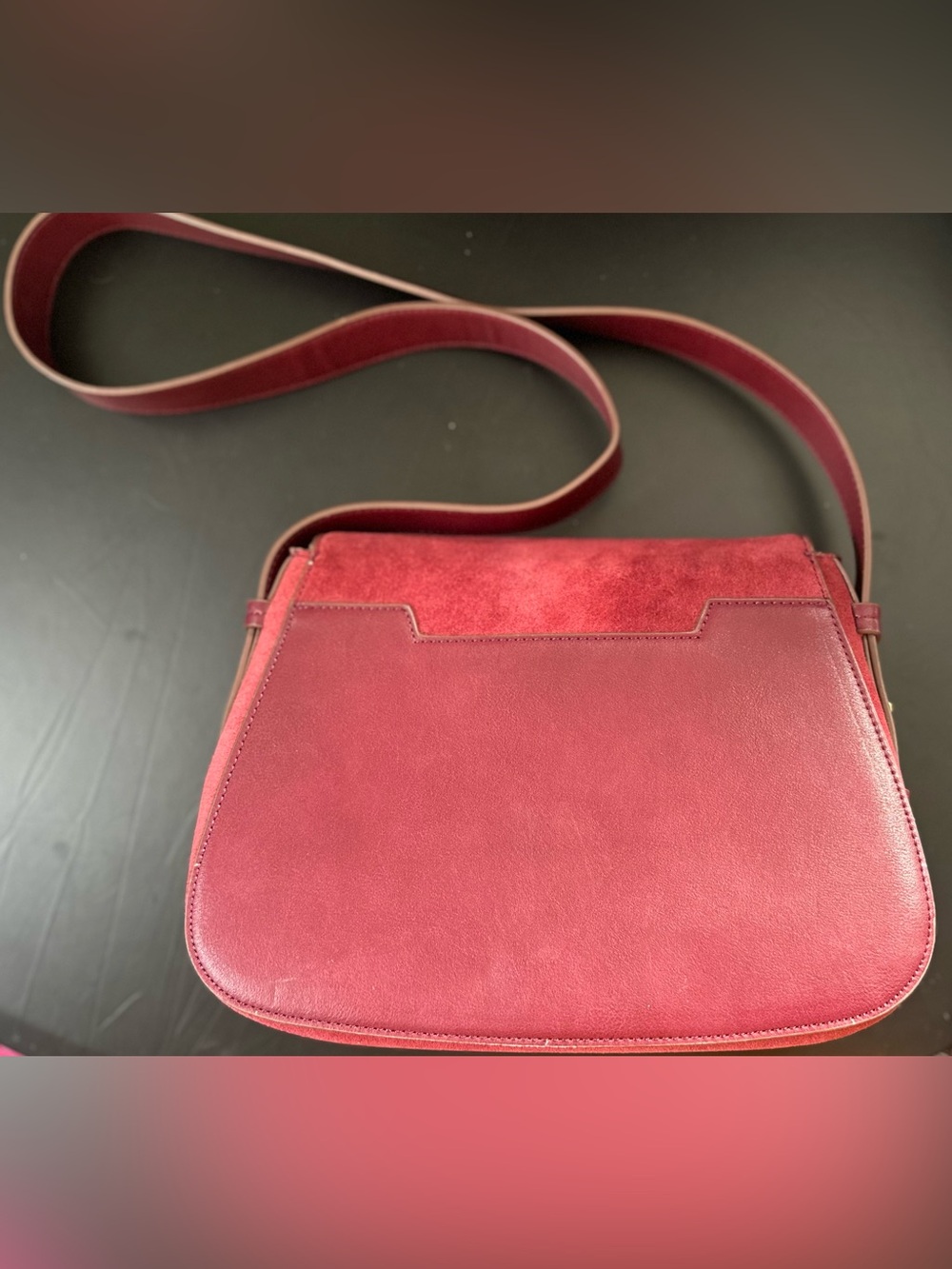 Women's INZI Suede & Leather Crossbody Bag in Burgundy